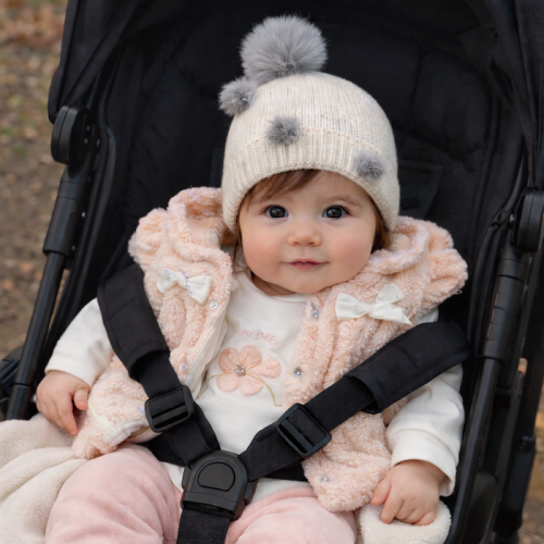 Βρεφικό Μάλλινο Σκουφάκι White cap with grey pom pon_85560